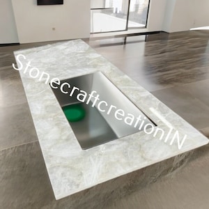 Crystal Quartz Countertop, Quartz Kitchen Counter Slab,White Quartz Stone Dining Table, Handmade Quartz Counter Top Interior Furniture Decor