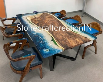 Ocean Resin Epoxy Table, Handmade Ocean Dining & Coffee Table, Live Edge Ocean Epoxy Table, Ocean Style Personalized Epoxy Resin Table Top