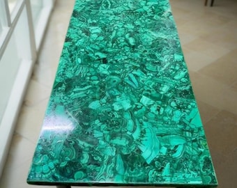 Green Malachite Table – Semi Precious Stone Coffee Table – Modern Glam Living Room Furniture