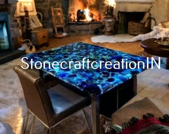 Blue Agate Table Top,  Coffee Table, Stone Countertop, Agate Dining Table, Blue agate Kitchen & Bathroom Countertop slab Home Decor Interior