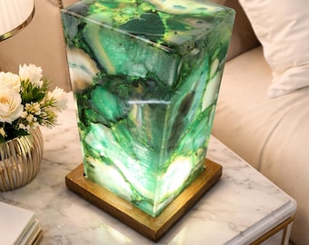 Handmade Green Agate Table Lamp | Natural Crystal Decor