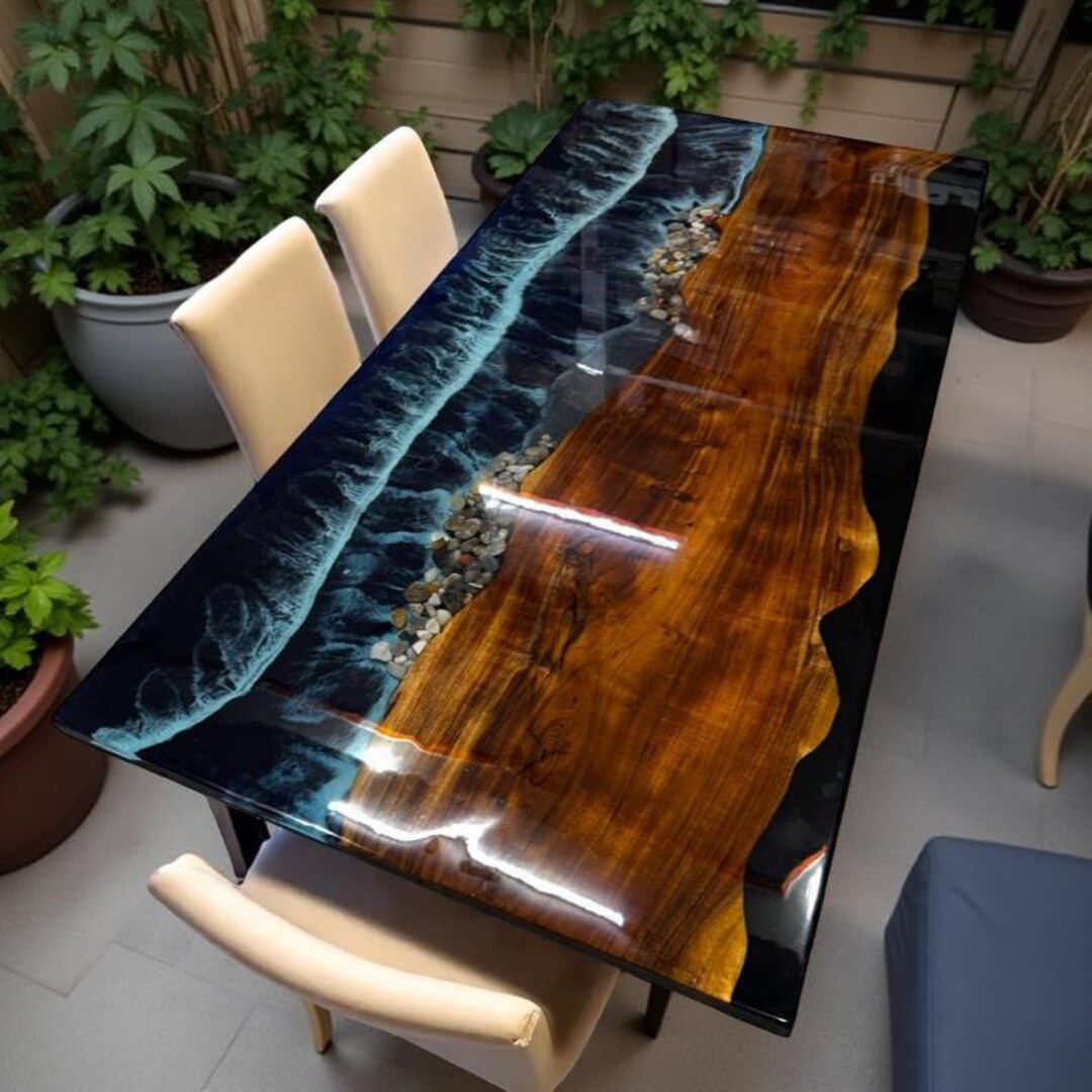 Handmade Ocean Epoxy Coffee Table: Blue Resin River Design - Etsy