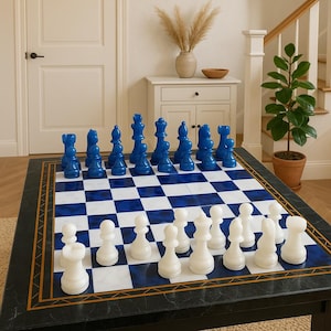 Black Marble & Lapis Lazuli Chess | Vintage Chess Board With Pieces Gifts For Him |