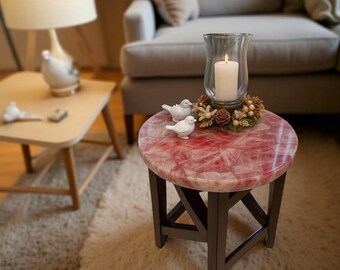 Handcrafted Rose Quartz Crystal Table: Boho Luxe Healing Decor