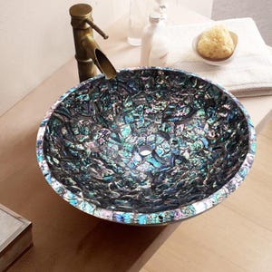 Buy Abalone Pauashell Stone Bathroom Sink / Basin For Kitchen / Bathroom Countertop Sink Farmhouse Decor Interior