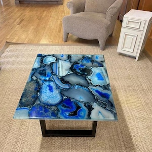 Blue Agate Coffee Table Top, Geode Agate Dining Table Top, Living Room Agate Furniture Table Top, Home Patio Decor