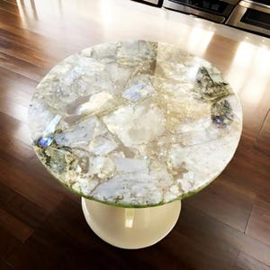 Handmade Labradorite Gemstone Table Top: Iridescent Crystal Decor