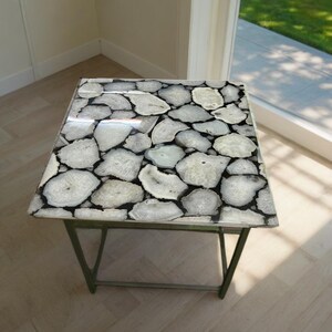 White Geode Agate Coffee Table Top, Agate Stone Center Table Top, Living Room Furniture Decor