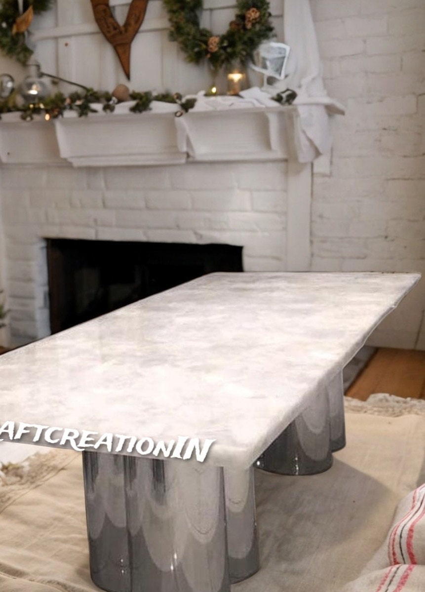 White Quartz Stone Dining Table, Natural Quartz Kitchen Slab, Handmade ...