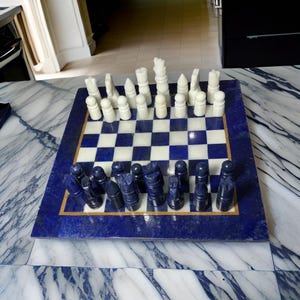Luxury Lapis Lazuli Chess Set – Handmade Stone Inlay Board with Matching Chess Pieces