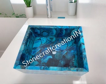 Natural Blue Agate Stone Sink, Wash Basin Sink, Random Agate Stone Sink, Natural Agate Stones, Bathroom & kitchen Luxury Decor, Handmade