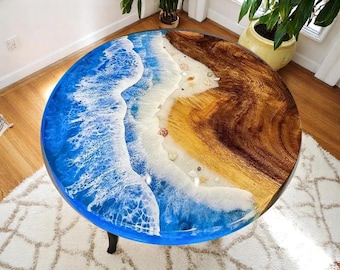 Handcrafted Ocean Wave Resin Coffee Table - Coastal Decor