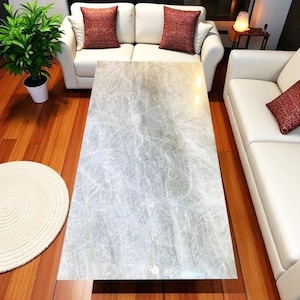 Luxury White Quartz Dining Table Top Handmade Rectangular Gemstone Table top with Black Agate Inlays for Indoor & Outdoor Decor Furniture