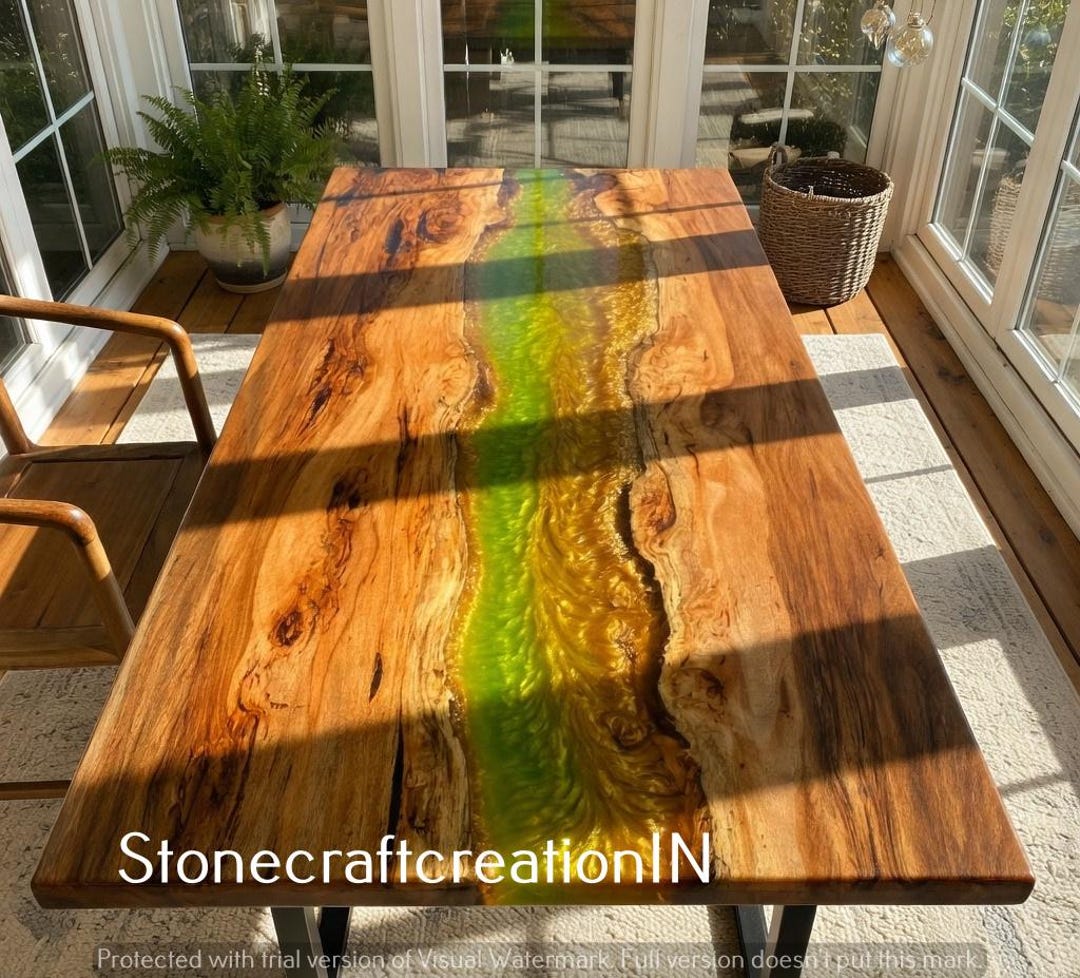 Coastal Epoxy Resin Table – Live Edge Dining Table With Ocean Wave ...