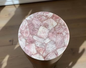 Handcrafted Rose Quartz Crystal Table: Boho Luxe Healing Decor