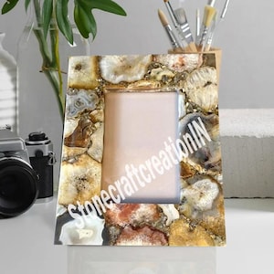 Natural Agate Stone Picture Frame, Agate Stone Bedroom & Office Photo Frame Decor, Christmas Sale Gifts For Him/Her