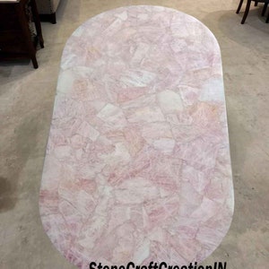Rose Quartz Stone Dining & Coffee Slab Top / Pink Quartz Oval Center Hallway Table Top / Home Decor