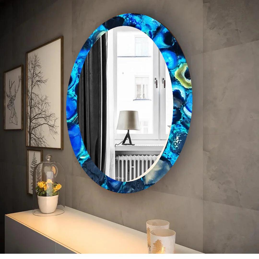 Blue Geode Agate Round Wall Mirror Stone Wall Hanging Decor for ...