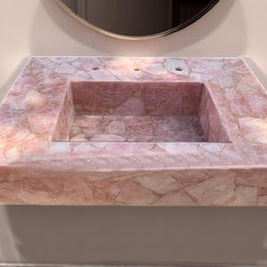 Rose Quartz Countertop Sink: Luxury Agate Bathroom Decor