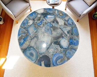Blue Agate Stone Table Top: Luxury Coffee Table, Console, or Counter