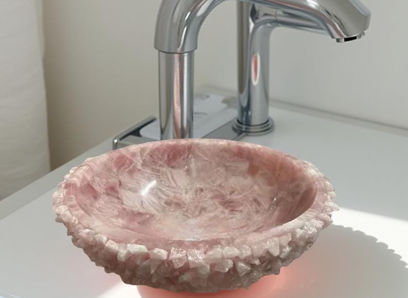 Handcrafted Rose Quartz Crystal Wash Basin: Luxury Bathroom Sink