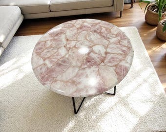 Rose Quartz Table Top, Agate Living Room Decor