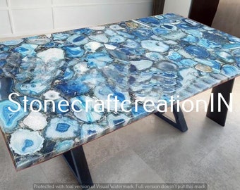 Tablero de mesa de ágata azul, tablero de mesa de comedor de ágata, tablero de mesa de ágata, mesa de sofá central de ágata, muebles de decoración de sala de estar y oficina de lujo