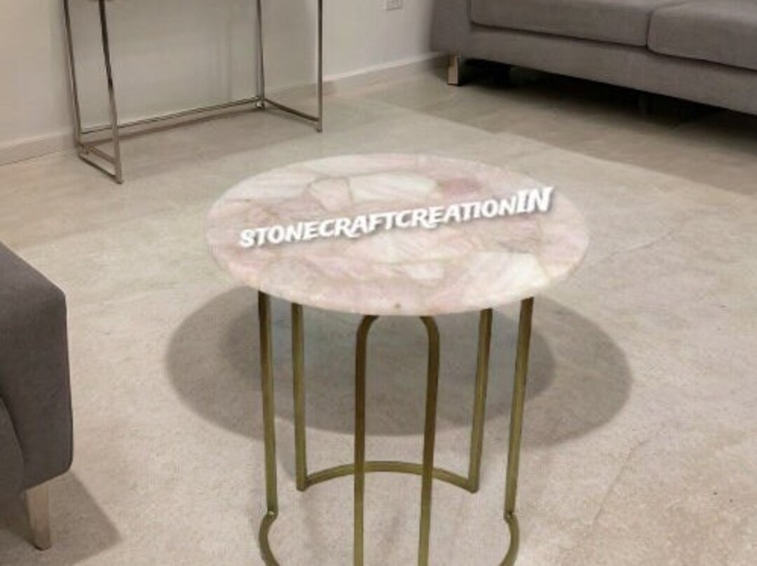 Natural Rose Quartz Round Table, Rose Quartz Coffee Table Top, Quartz ...