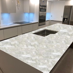 White Quartz Agate Stone Kitchen Counter Slab, Vanity sink countertop, Interior Luxury furniture