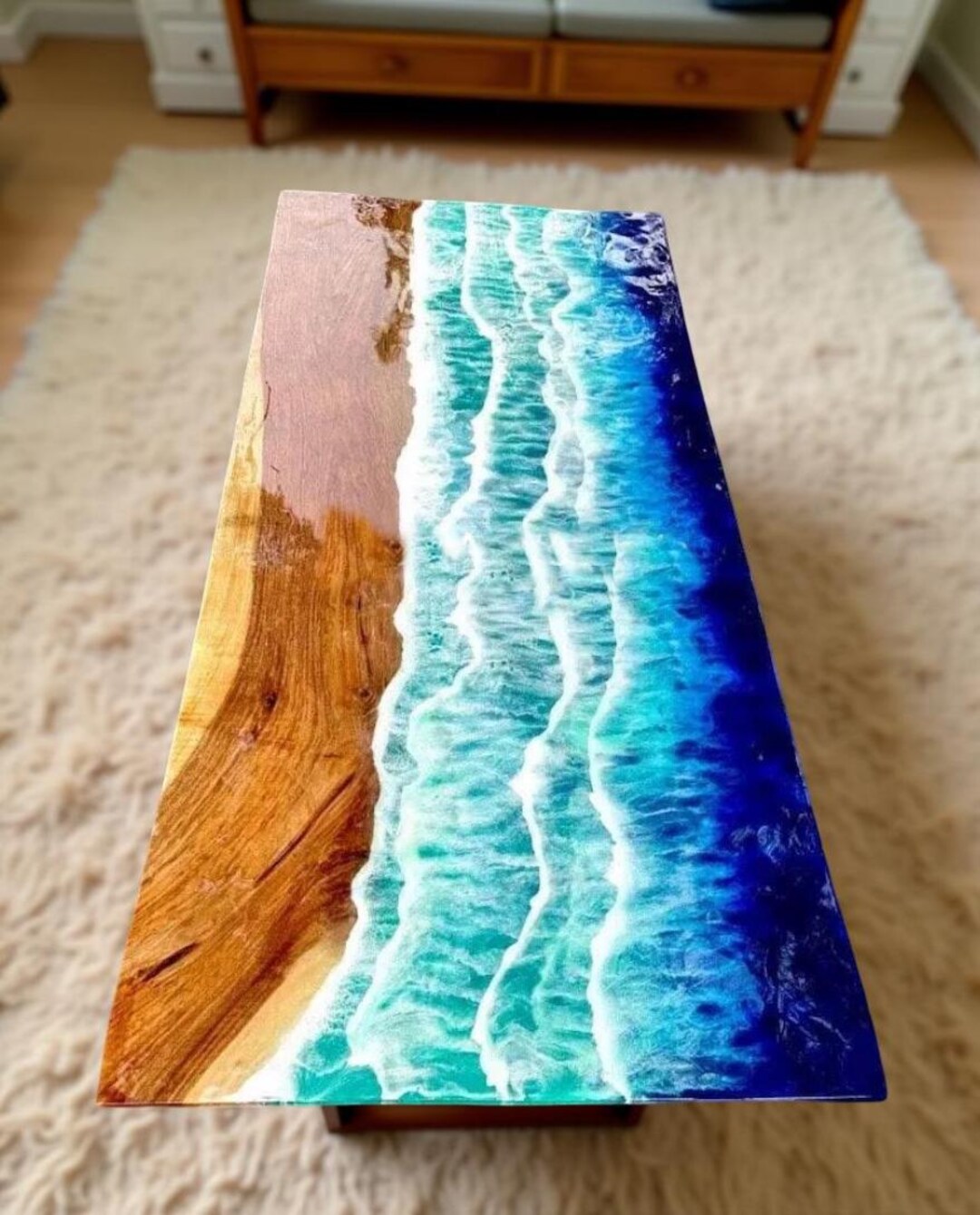Blue Ocean Wave Epoxy Resin Dining Table: Live Edge Wood Countertop - Etsy