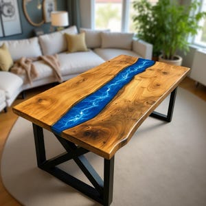 Ocean Wave Epoxy Resin Table: Live Edge Wood Coffee Table