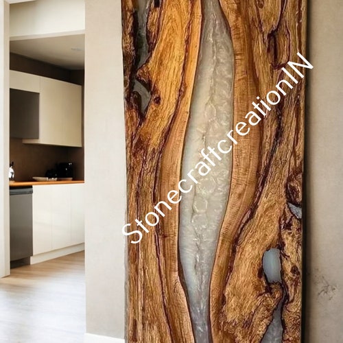 Handmade Epoxy Resin River Barn Door: Live Edge Silver Swirl