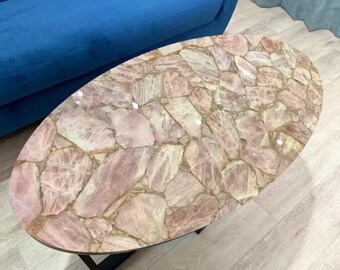 Oval Rose Quartz Agate Counter Top Slab, Living & Office Decor