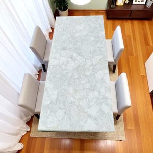 Rectangle White Quartz Countertop Slab Quartz Dine Table Kitchen Island Vanity Top Office Desk Luxury Furniture Living Room Interior