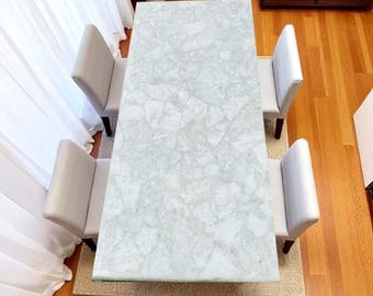 White Quartz Countertop Slab: Luxury Dine Table Top, Kitchen Island