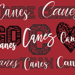 Canes Mascot 8 Design Bundle, Canes Svg, Canes Leopard Svg, Sports Team Svg, Digital Cut File, Instant Download
