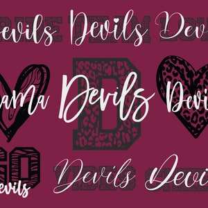 Paquete de 9 diseños de Devils Mascot, Devils Svg, Devils Leopard Svg, Sports Team Svg, Archivo de corte digital, Descarga instantánea