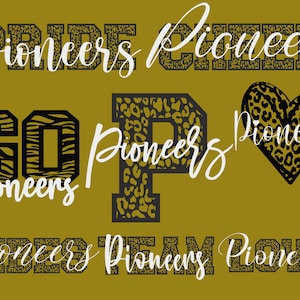 Pioneers Mascot 8 Design Bundle, Pioneers Svg, Pioneers Leopard Svg, Sports Team Svg, Digital Cut File, Instant Download