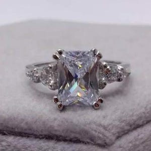 2.20Ct Radiant Cut Engagement Ring, 925 Silver Ring, Solitaire with Side Stones, Handmade Elegant Rectangle Wedding Ring for Women