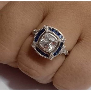 Vintage 2.20 Ct White Cushion Cut Diamond Engagement Wedding Ring In 925 Sterling Silver, Gift For Women, Solitaire Art deco Ring, Gifts