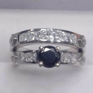 2.50Ct Black Round Diamond Bridal Ring Set, 925 Sterling Silver Engagement Wedding Bands, Solitaire with Accent Stones, Unique Gift for Her