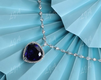 Titanic Heart of the Ocean Necklace: 35Ct Lab-Created Sapphire, 925 Sterling Silver