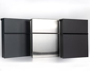 Slim Modern Wall Mailbox – Lockable Letterbox / Outdoor Post Box, Black, Anthracite or Brushed Stainless Steel, Briefkasten