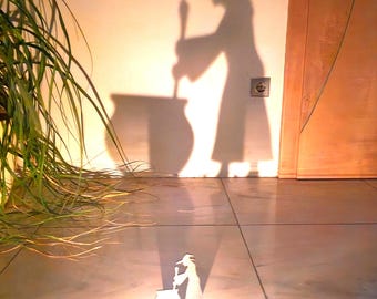 Witch Cooking Tealight Holder: Shadow Casting Halloween Centerpiece