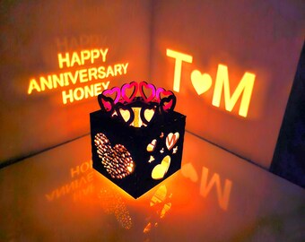 Personalized Anniversary Lantern: Heart Projection Candle Holder, Romantic Gift