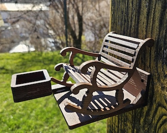 Miniature Wooden Rocking Chair Squirrel & Bird Feeder – Unique Handcrafted Balcony-Style Design