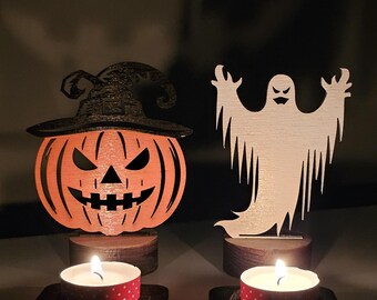 Halloween Shadow Caster Tealight Holder Set: Jack-O'-Lantern & Ghost Decor