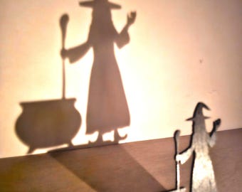 Witch Tealight Candle Holder, Shadow Casting, Modern Gothic Witch Party Centerpiece