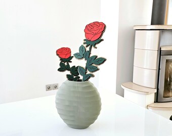 Personalized Wooden Rose: Large Red Flower with Gold Base