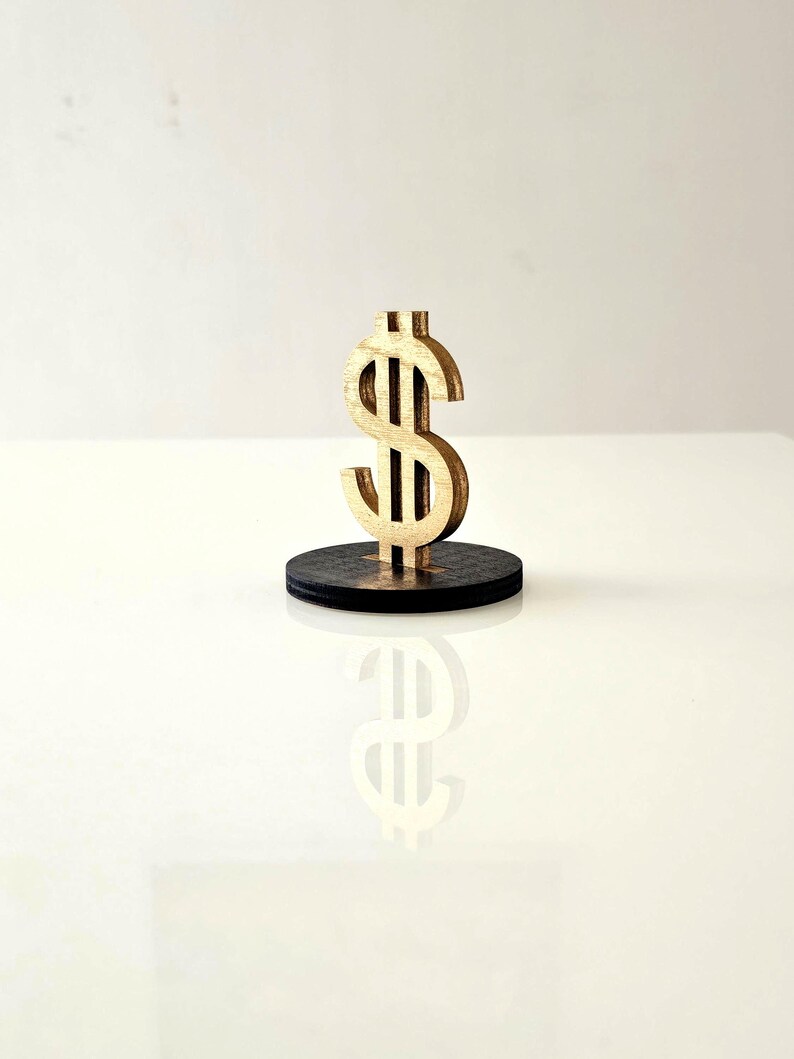 Personalized Wooden Dollar Sign - Self-standing Gold Desk Décor or Wall ...